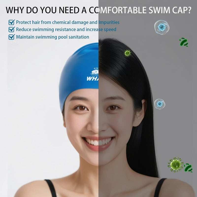 Whale Extra Large Swim Cap for Women Men Non-Slip, High Elasticity Keeps Hair Dry Unisex Large Size Suitable for Long Hair, Curly Hair and African Dreadlocks - Image 2